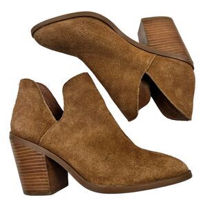 Steve Madden Brown Suede AKER Bootie Ankle Boots 8.5 Side Cuts Pointed